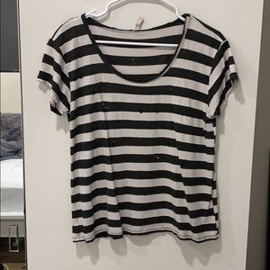 Distressed black and white striped tee